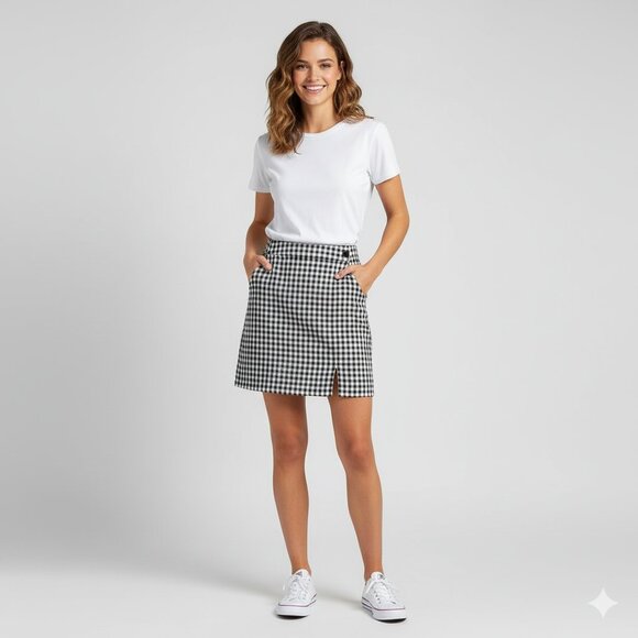 Forever 21 Women’s Checkered Plaid Mini Skirt Gingham Punk Gothic Y2K Black S - Picture 5 of 9